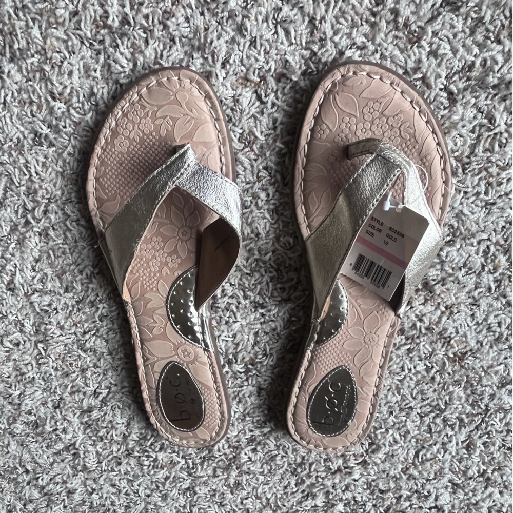 NEW!  b.o.c. Metallic Sandals with Thong Design and Textured Footbed
